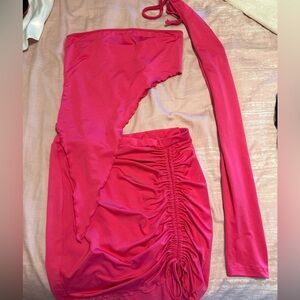 SHEIN Vibrant Pink Asymmetrical Skirt Set